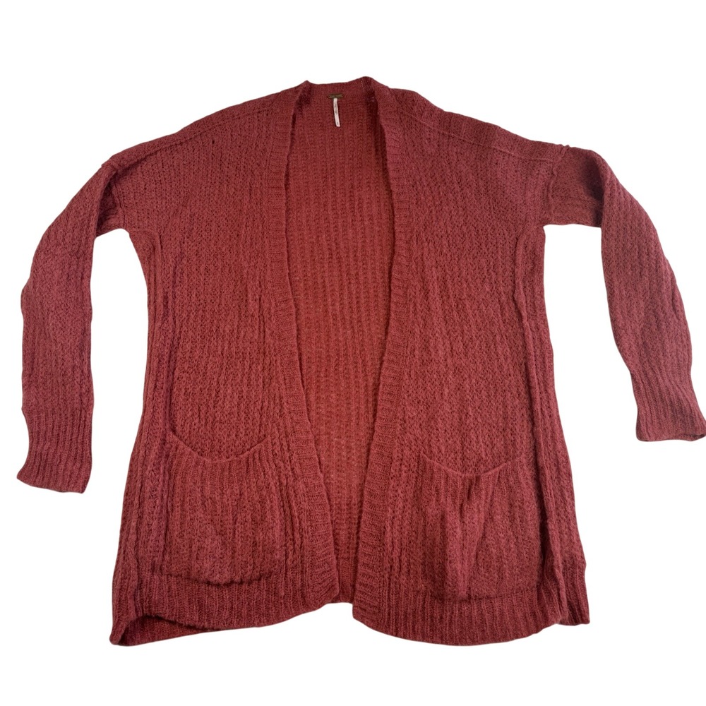 Free People Alpaca Sweater Long Cardigan S Red Boho Lagenlook Cozy Quiet Luxury